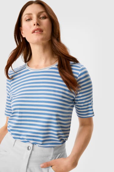 Damen - T-Shirt - gestreift - dunkelblau / cremeweiss