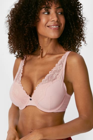 Femmes - Soutien-gorge avec armatures - DEMI - grands bonnets - ampliforme - rose