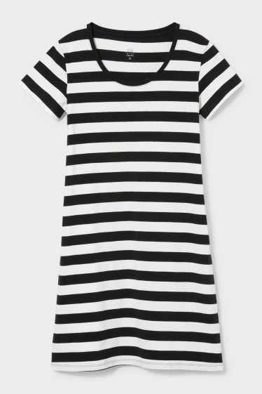 Damen - Basic-T-Shirt-Kleid - gestreift - schwarz / weiß