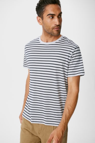 Hommes - T-shirt - rayé - blanc / bleu