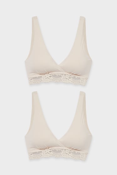 Donna - Confezione da 2 - reggiseno per allattamento - imbottito - crema