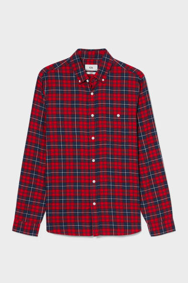 Men - Shirt - slim fit - button-down collar - check - red / dark blue