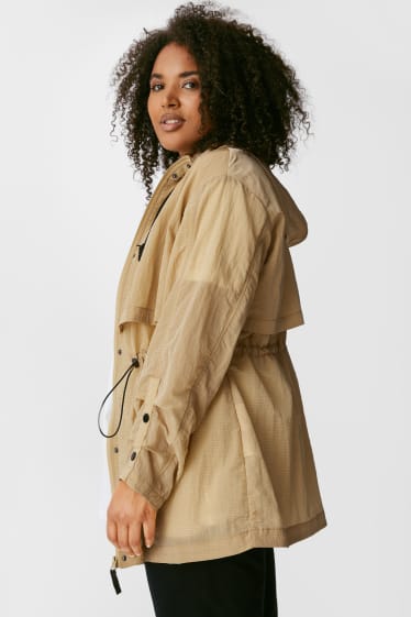 Damen - Parka mit Kapuze - Glanz-Effekt - beige