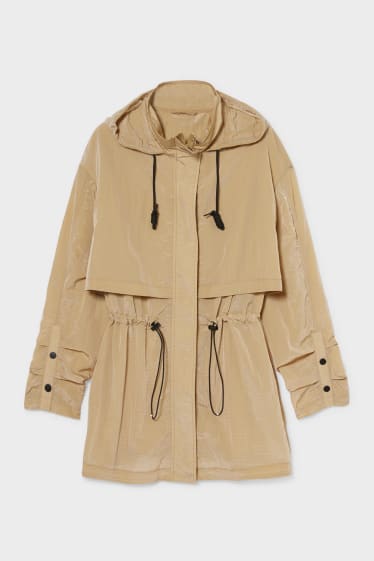 Donna - Parka con cappuccio - effetto brillante - beige