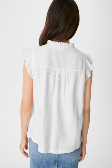 Donna - Blusa smanicata - misto lino - crema