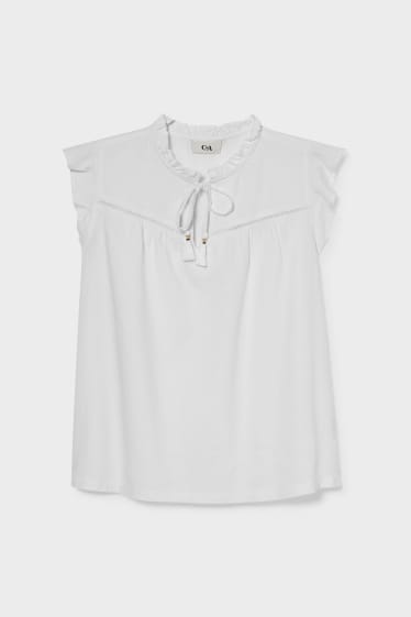 Donna - Blusa smanicata - misto lino - crema