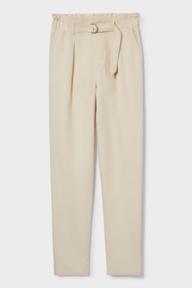 Women - Paper bag trousers - slim fit - champagne coloured