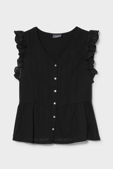 Damen - T-Shirt - bestickt - schwarz