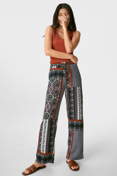 Women - Cloth trousers - palazzo - dark red