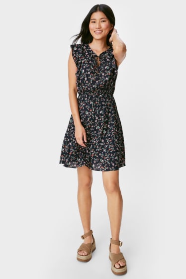 Femmes - Robe Fit & Flare - à fleurs - bleu foncé