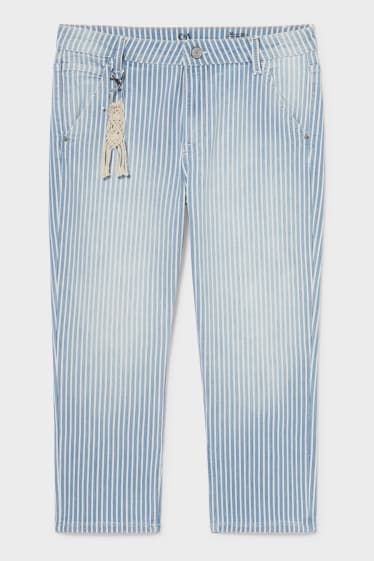 Damen - Set - Capri Jeans und Schlüsselanhänger - 2 teilig - blau / weiß