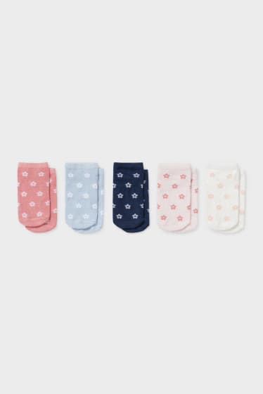 Bébés - Lot de 5 - chaussettes pour bébé - motif floral - blanc / rose