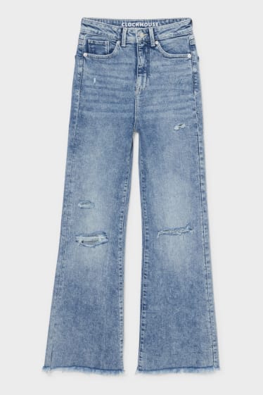 Dospívající a mladí - CLOCKHOUSE - flare jeans - high waist - džíny - světle modré