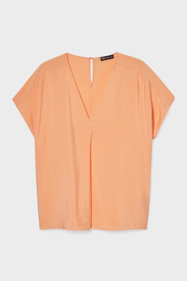 Damen - Bluse - glänzend - orange