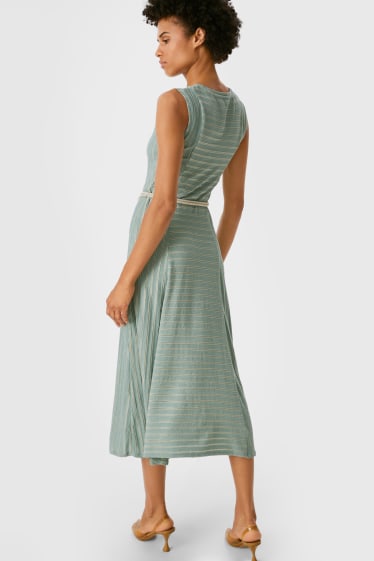 Damen - Kleid mit Gürtel - Glanz-Effekt - gestreift - grün