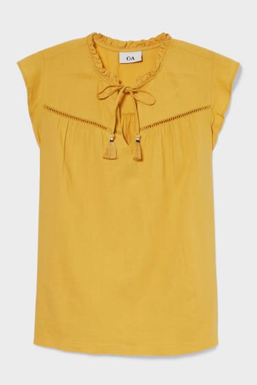 Donna - Blusa smanicata - misto lino - giallo