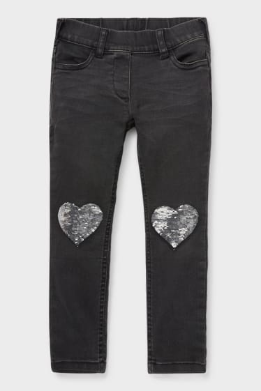 Dětské - Super skinny jeans - s lesklou aplikací - džíny - tmavošedé