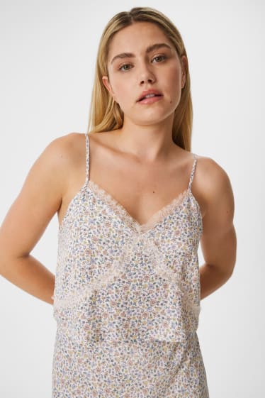 Women - Top with lace - floral - coral