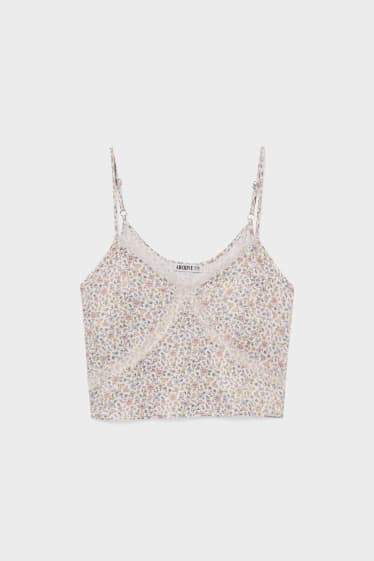 Women - Top with lace - floral - coral