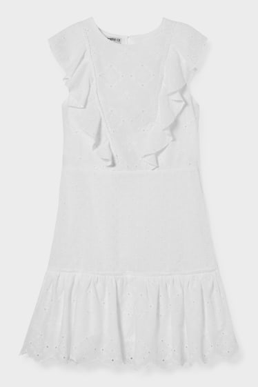 Dames - Mini-jurk met ruches - met borduursels - wit