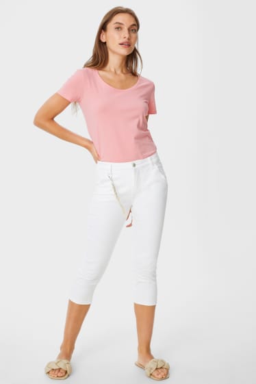 Donna - Set - jeans capri e portachiavi - 2 pezzi - bianco