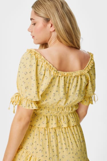 Mujer - Blusa con mangas de farol - de flores - amarillo claro