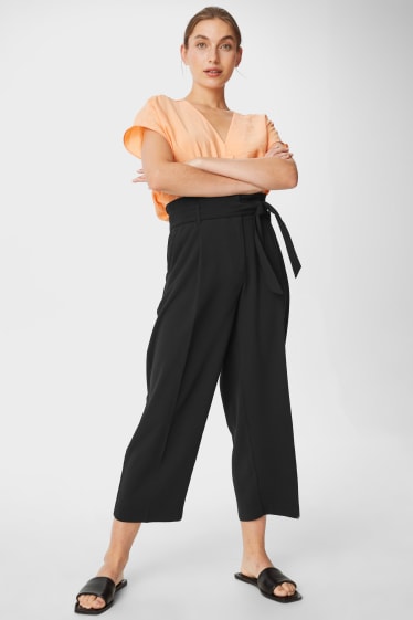 Women - Paper bag trousers - wide leg  - black