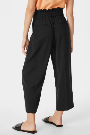 Women - Paper bag trousers - wide leg  - black