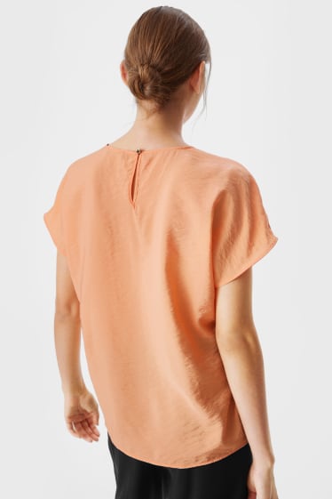 Femei - Bluză - material lucios - portocaliu