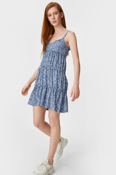 Dospívající a mladí - CLOCKHOUSE - šaty - s květinovým vzorem - modrá