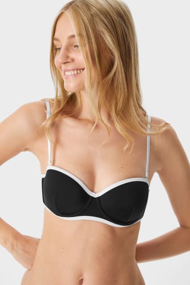 Damen - Bikini-Top mit Bügel - Bandeau - wattiert - schwarz