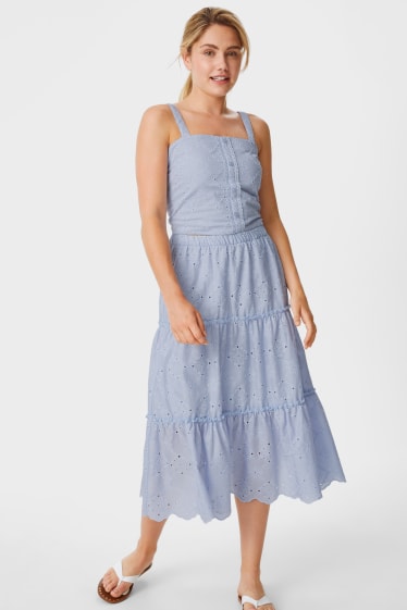 Women - Midi skirt - embroidered - light blue