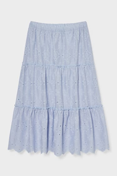 Women - Midi skirt - embroidered - light blue