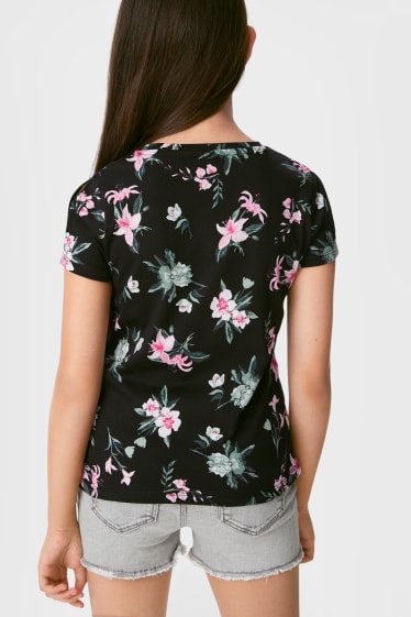 Children - Short sleeve T-shirt - floral - black