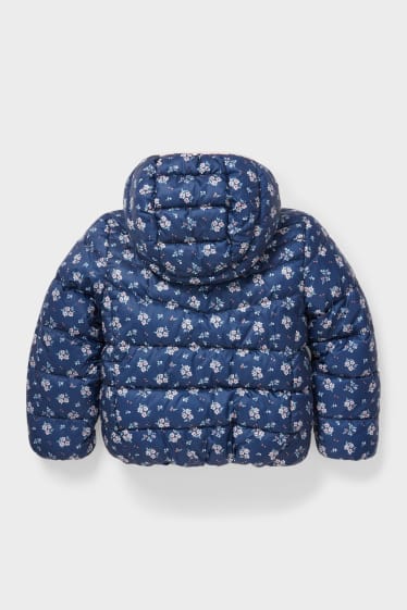 Kinderen - Gewatteerde jas met capuchon - gebloemd - donkerblauw