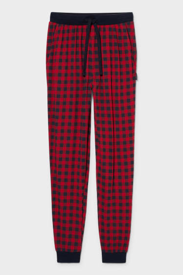 Pánské - Pyžamové kalhoty - kostkované - červená/modrá
