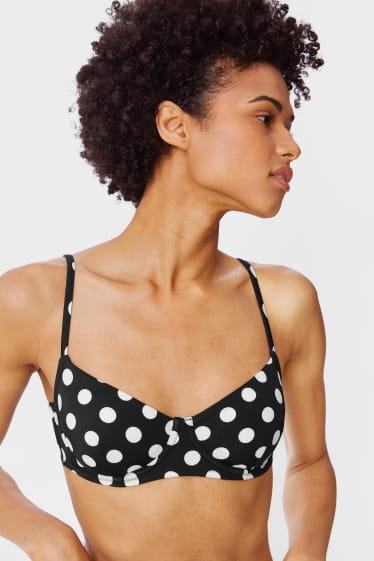 Damen - Bikini-Top mit Bügel - wattiert - gepunktet - schwarz