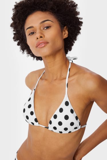Women - Padded Triangle Bikini Top - polka dot - white