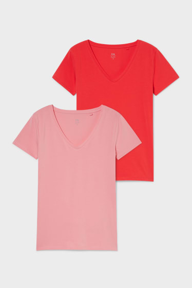 Women - Multipack of 2 - basic T-shirt - rose / red