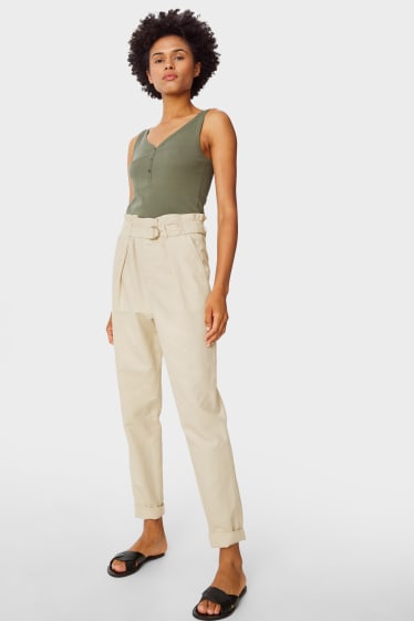 Women - Paper bag trousers - slim fit - champagne coloured