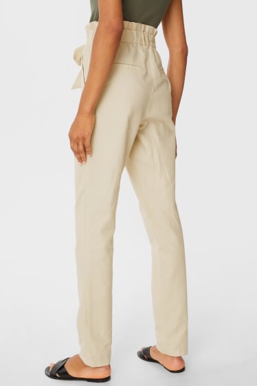 Women - Paper bag trousers - slim fit - champagne coloured