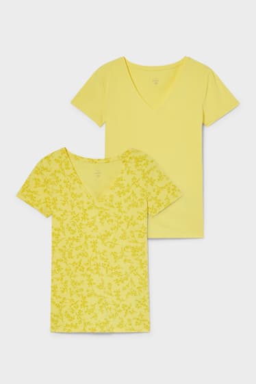 Women - Multipack of 2 - basic T-shirt  - floral - yellow
