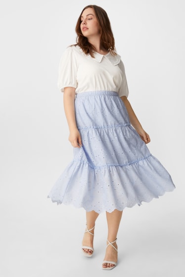 Women - Midi skirt - embroidered - light blue
