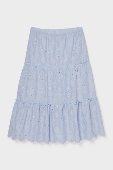 Women - Midi skirt - embroidered - light blue