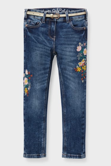 Kinderen - Skinny jeans met riem - jeansdonkerblauw