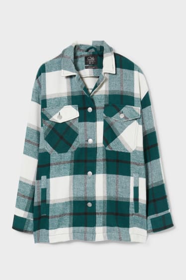 Nastolatki - CLOCKHOUSE - kurtka koszulowa z flaneli - w kratę - ciemnozielony / kremowobiały