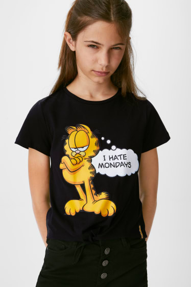 Kinder - Garfield - Kurzarmshirt mit Knotendetail - schwarz