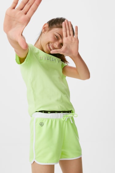 Copii - Pantaloni scurți trening - aspect lucios - verde neon