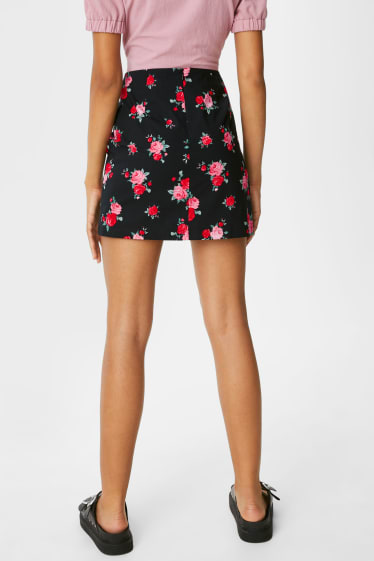 Dámské - CLOCKHOUSE - sukně - s květinovým vzorem - černá/červená