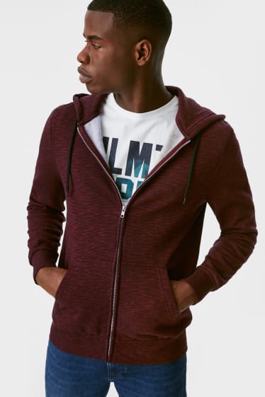Men - Zip-through sweatshirt with hood - bordeaux-melange